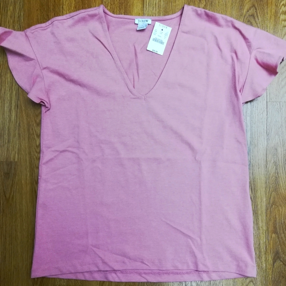 J. Crew Flutter Sleeve V-Neck Top Pink Sz S